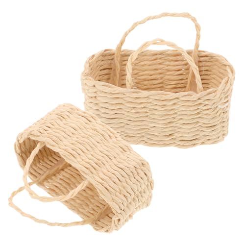 HONITANO Korbpuppenhaus Kleiner Korb Korb Puppenhaus Korb Puppenhaus Sammlung Kleiner Picknickkorb Deckel Körbe einkaufskorb Miniatur-Wäschekorb Mini -Picknickkorb Gras Beige von HONITANO