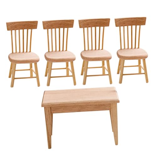 HONITANO Maßstab Miniatur Esszimmer Holz Tisch und Stühle Leichte Langlebige Miniatur Deko für Rollenspiel und Puppenhaus Zubehör von HONITANO