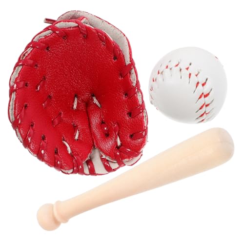 HONITANO Mini Baseball aus Teiliges Miniatur Sport Ornament mit Handschuh und Ball Langlebig und Dekorativ Geeignet für Puppenhäuser DIY und Partydekoration Rot von HONITANO