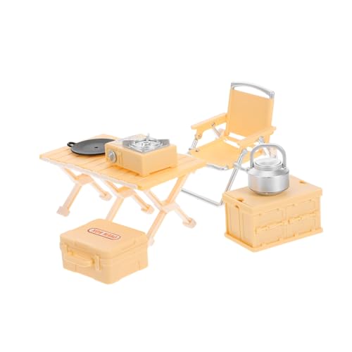 HONITANO Mini Camping Spielset für Realistisches Outdoor mit Faltbarem Stuhl Picknicktisch und Campingkocher Leichtes Puppenhaus Zubehör für Fantasievolles Rollenspiel Gelb von HONITANO