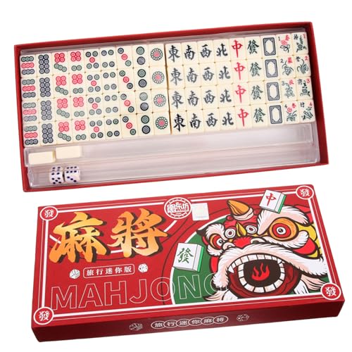 HONITANO Mini Reise Mahjong Set Tragbares Kompaktes Chinesisches Mahjong Spiel mit Klaren Lesbaren Spielsteinen Strapazierfähigem Material und Vollständigem Zubehör für Familie Freunde und von HONITANO