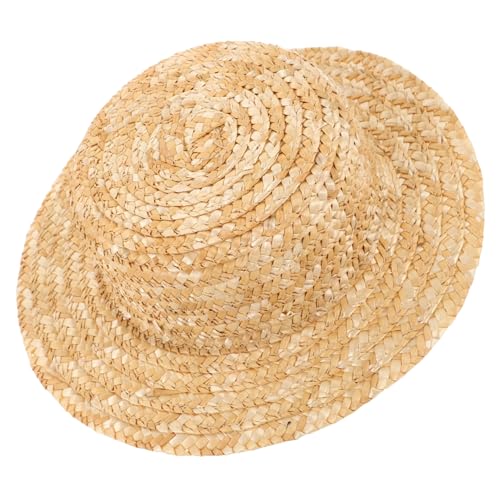 HONITANO Mini Strohhut für Puppen Handgefertigter Runder Sommerhut Innendurchmesser Dekoratives Photo Prop Zubehör Vielseitige Miniatur Hutdekoration für DIY und Puppenhaus von HONITANO