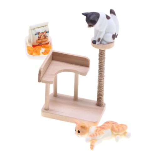 HONITANO Miniatur Katzenkletterturm aus Holz Miniaturhaus Katzenkratzbaum Modell Leichtes Puppenhaus Deko Zubehör Feine Verarbeitung Langlebig für Miniaturszenen und Katzenliebhaber von HONITANO