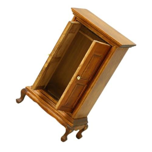 HONITANO Miniatur Puppenschrank aus Holz Doppeltüriger Kleiderschrank im Europäischen Stil Vielseitig für Puppenhausmöbel Kreative Dekoration und Aufbewahrung von HONITANO