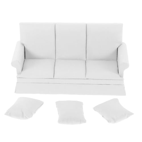 HONITANO Miniatur Puppensofa mit Kissen Weißes Puppenhaus Wohnzimmer Möbel Detailreiches DIY Mini Haus Zubehör Langlebiges Sofa Modell für Puppenhaus Dekoration von HONITANO