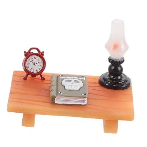 HONITANO Miniatur Schreibtisch Set Teilig mit Wecker und Lampe DIY Miniatur Schreibtisch und Bücherregal für Puppenhaus Dekoration Realistische Möbel für Kleine Räume und Kreative von HONITANO