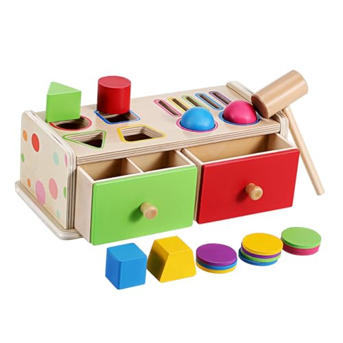 HONITANO Montessori Holz Farbige Formensortierbox Lernspielzeug für Kleinkinder Geometrische Holzblöcke zur Farberkennung Fördert Formunterscheidung und Frühes Lernen für Jungen und Mädchen von HONITANO