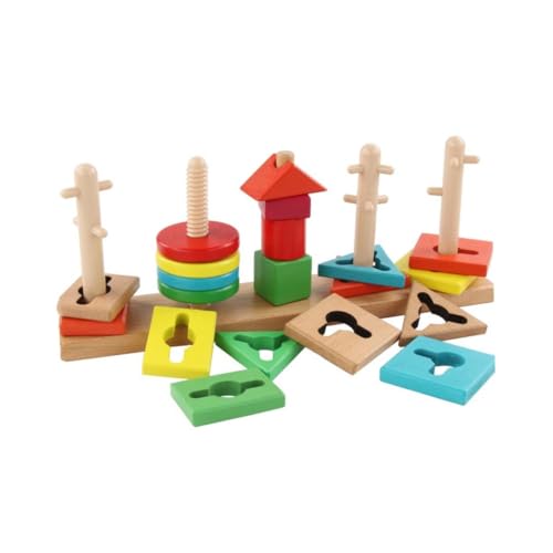 HONITANO Multifarbige Holzbauklötze aus Buchenholz Geometrische Formen Montessori Lernspielzeug Fördert Farbenerkennung Logisches und Hand Auge Koordination für Ab Jahren von HONITANO