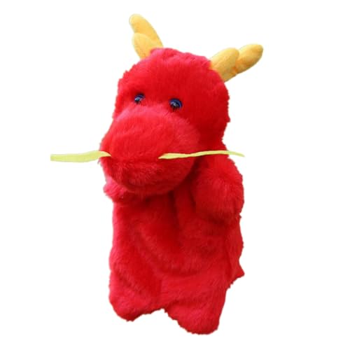 HONITANO Plüsch Handpuppe Drache Weiche Cartoon Handpuppe für Interaktives Geschichtenerzählen Kreatives Kuscheltier Handspielzeug Rotes Stofftier von HONITANO