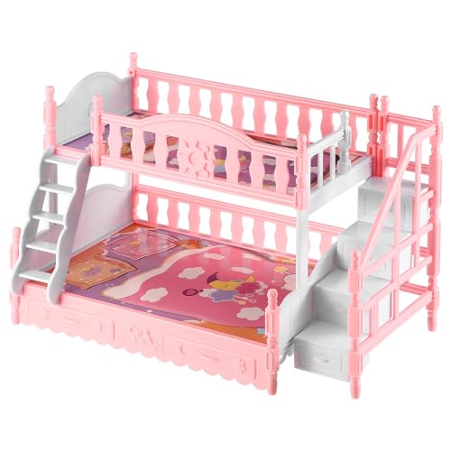 HONITANO Puppenstubenmöbel Etagenbett für Puppen Puppenhausbett Puppenhauszubehör 1 12 Etagenbetten stockbett bunk Bed Spielzeugbett kopfkissen Miniatur-Etagenbett Mini-Etagenbett Plastik von HONITANO