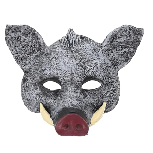 HONITANO Realistische Wildschwein Maske aus PU für Halloween Karneval Cosplay Party mit Detailgetreuem Design und Beweglichem Mund Graue Tiermaske für Erwachsene und Kostümfeste von HONITANO
