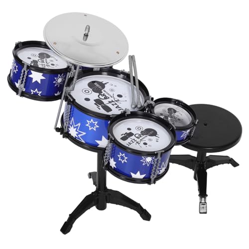 HONITANO Schlagzeug Set Mini Jazz Percussion Musikinstrument für Kleinkinder mit Robustem Abs TLG Blaues Übungsset mit Hocker und Trommelstöcken Fördert Musikalische Früherziehung und von HONITANO