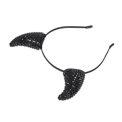 HONITANO Schwarzes Teufelshorn Stirnband mit Glitzernden Strasssteinen Halloween Cosplay Haarreif Bequemes Weiches Material Schnelles Anziehen für Party und Kostümzubehör von HONITANO