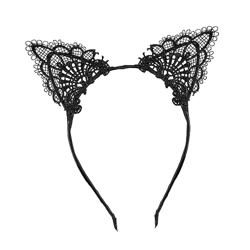 HONITANO Spitzen Katzenohren Haarreif Schwarzes Cosplay Accessoire für Halloween Weihnachts und Kostümparty Einstellbares Damen Stirnband mit Süßem Katzenohren Design von HONITANO