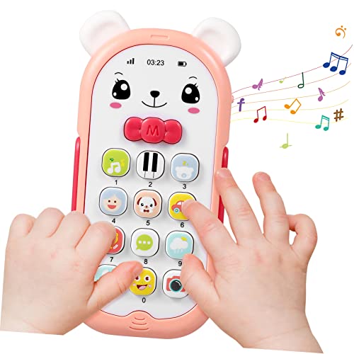 HONITANO Telefonspielzeug mit Musik und Lichtern Kreatives Lernspielzeug für Kleinkinder Monate für Frühkindliche Entwicklung und Hand Auge Koordination Hellrosa Design von HONITANO