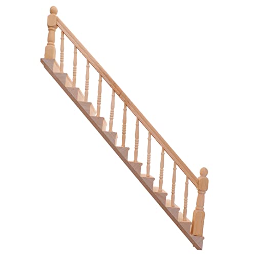 HONITANO Treppe mit Handlauf Unlackierte Holzstufen für Puppenhaus Zubehör DIY Miniaturdekorationen für Kreative Bastelprojekte Linker Handlauf von HONITANO