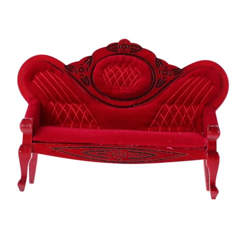 HONITANO Vintage Stil Rotes Sofa Modell Dekoratives Puppenmöbel für Sammler Detailreiche Miniaturmöbel Zubehör von HONITANO