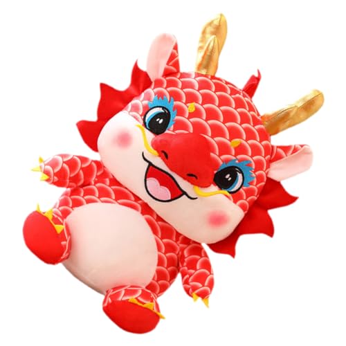 HONITANO chinesische neujahrsdekoration neujahrsgeschenke Drachenfigur Silvester gastgeschenk nachsprechende stofftiere Plush Toy Chinesisches Drachenspielzeug Plüschdrache PP Baumwolle rot von HONITANO