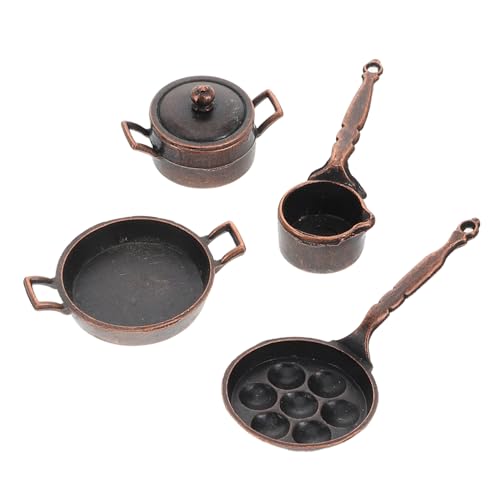HONMEET 1 Satz Puppenhaus -Topf -Set Teepartygeschenke Puppenhaus Kinderküche Kochspielzeug Winzige Möbel Mini-küchentopf Miniaturmöbel Küchenschränke Für Puppenstuben Metall Dark Brown von HONMEET