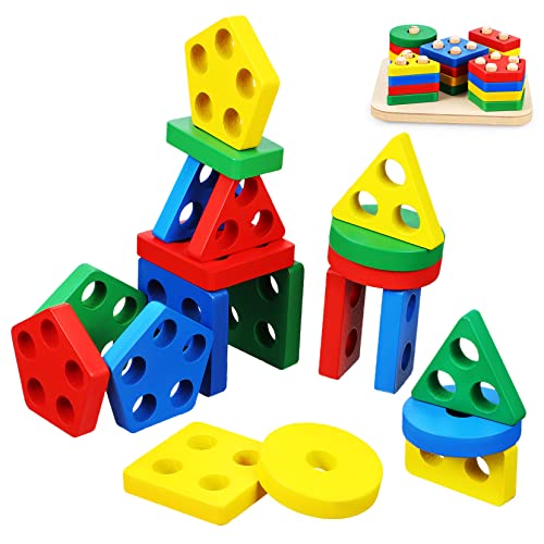 HONMEET Bausteine Holz Satz Geometrische Formen Sortier Stapel Klötze Pädagogische Puzzles Kleinkind von HONMEET