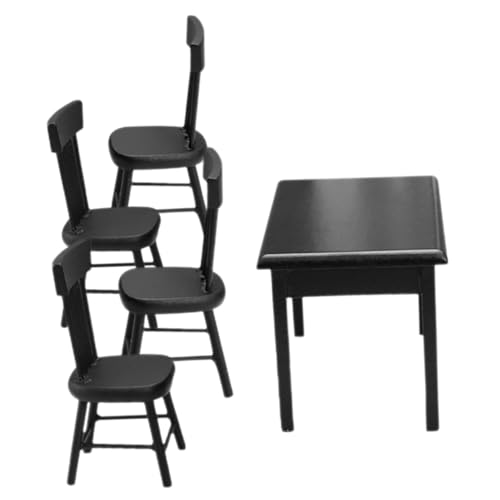 HONMEET Licht Puppenhaus 1 Set Esszimmer Und Stühle Puppenhaus Öbel Set 1 Und 4 Holzstühle Für Puppenhaus Zubehör Mikrolandschaften Und Kreative Spielwelten von HONMEET