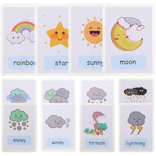 HONMEET 12 Stück Teiliges Wetter wörter Lernkarten für Wasserfeste Laminierte Flash Cards zur Frühen Bildung Bunte Wetterbegriffe für Vorschule und Homeschooling von HONMEET