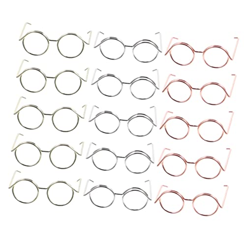 HONMEET 15 Stück Teiliges Mini Puppenbrillen aus Metall Draht Leichte Roségoldene Silberne und Goldene Fassungen ohne Gläser Modische Accessoires für Puppenkleidung und Rollenspiele von HONMEET