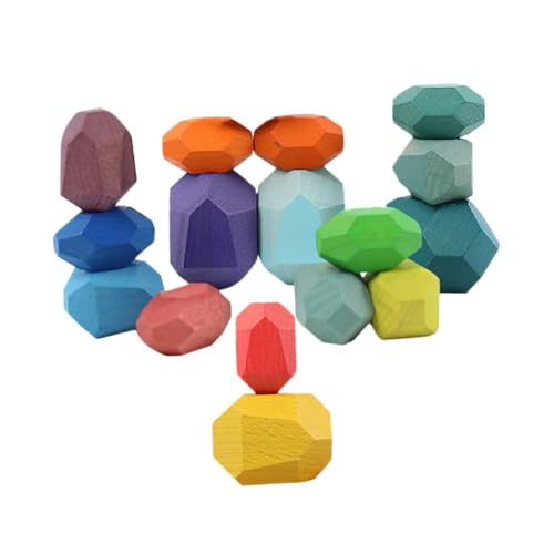 HONMEET 16 Stück Bunte Holz Balanciersteine für Teiliges Kreativspielzeug Geduld Kreativität und Logischem für Vorschulkinder von HONMEET