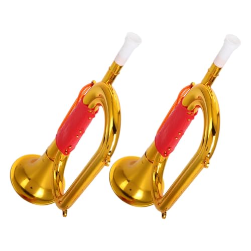 HONMEET 2 Stück Goldene Trompete Trumpet Bühnenprop Realistische Nachbildung Rote Armee Bugle Robustes Kunststoff Noisemaker Party Bläser für Aufführungen und Spiele von HONMEET