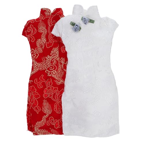 HONMEET 2 Stück Teiliges Puppen Cheongsam Kleid Lebendige Farben Detailreiches Design Einfaches An Ausziehen Passend für Puppen Zubehör für Puppenkleidung und Dress up Spiele von HONMEET