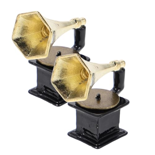 HONMEET 2 Stück Teiliges Retro-Phonograph Modell Metall Miniatur Plattenspieler Dekoration für Puppenhaus Sammler Vintage Musik Ornament Kompakt Zeitlos von HONMEET
