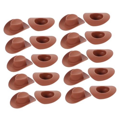 HONMEET 20 Stück Teiliges Miniatur cowboyhüte aus Kunststoff Kleine Puppenhüte zum Basteln Dekorieren und Rollenspielen Braune Mini Hut Accessoires für Puppen und Kreative Miniaturszenen von HONMEET