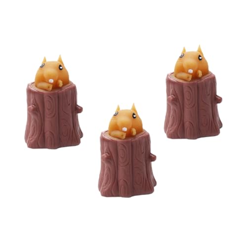 HONMEET 3st Eichhörnchen Dekompressionsspielzeug Spielzeuge Einziehbares Eichhörnchen-Spielzeug Kniffliges Partyspielzeug Quetschspielzeug Stressabbauer Vinyl-Material Baumstumpf von HONMEET