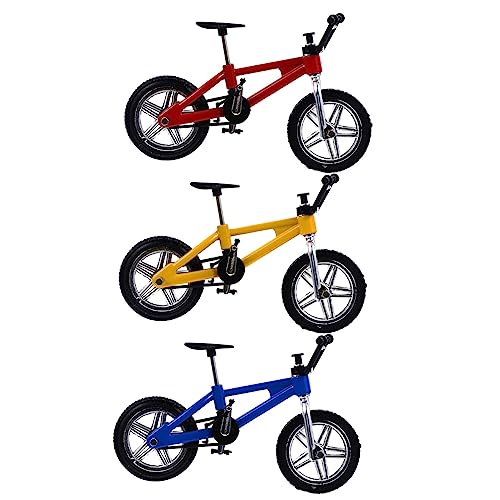 HONMEET 3 Stück Miniatur fingerfahrrad Legierung Stabiles Mountainbike Modellspielzeug in Rot Blau Gelb Lernspielzeug und Fidget Toy Geeignet als Desktop deko und Geburtstagsgeschenk von HONMEET