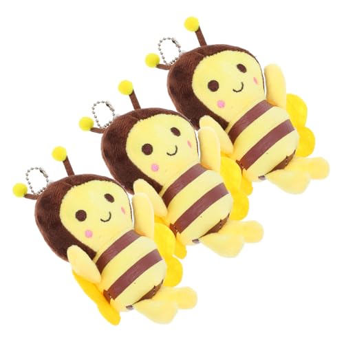HONMEET 3 Stück Plüsch Biene Schlüsselanhänger Weiche Kleine Bienen Kuscheltier Anhänger Süßer Gelber Bienen Plüschanhänger für Rucksack und Geschenk von HONMEET