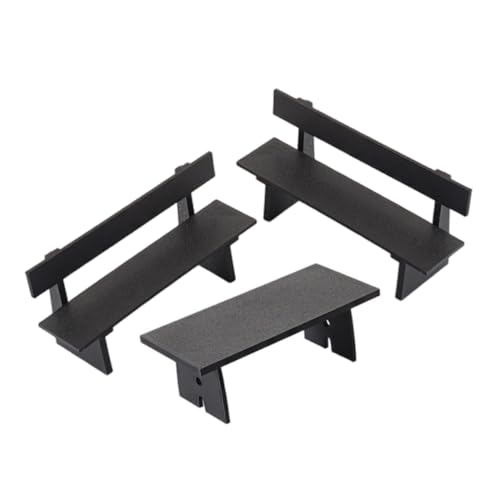 HONMEET 3 Stück Teiliges Miniatur Gartenstuhl-Set für Puppenhaus Schwarze Miniaturmöbel mit Tisch und Zwei Sitzbänken Detailreiches Dollhouse Zubehör für Kreative Spiel Dekorszenen von HONMEET