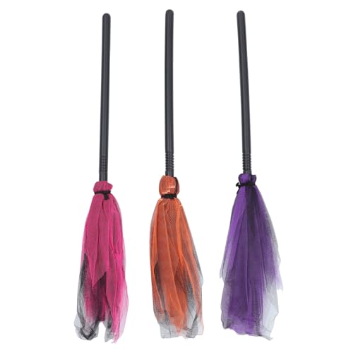 HONMEET 3 Stücke Teiliges Halloween Deko Mesh Besenstiel Cosplay Requisiten für Hexenkostüm Party Zubehör von HONMEET