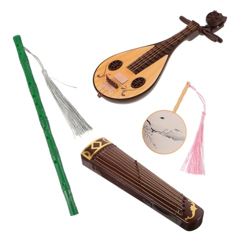 HONMEET 4 Stück Miniatur Antike Puppenaccessoires aus Hochwertigem mit Antiker Flöte Guzheng Guqin und Fächer Dekorativ Robust Vielseitig für Puppendekoration Zufällige Zufällige Farbe von HONMEET