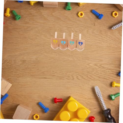 HONMEET 4 Stück Teiliges Hanukkah Holzkreisel Naturbelassenem Holz Pädagogisches Kinderspielzeug zur Feinmotorikförderung Retro Design für Familien Partyspaß Sicher für Drinnen und von HONMEET
