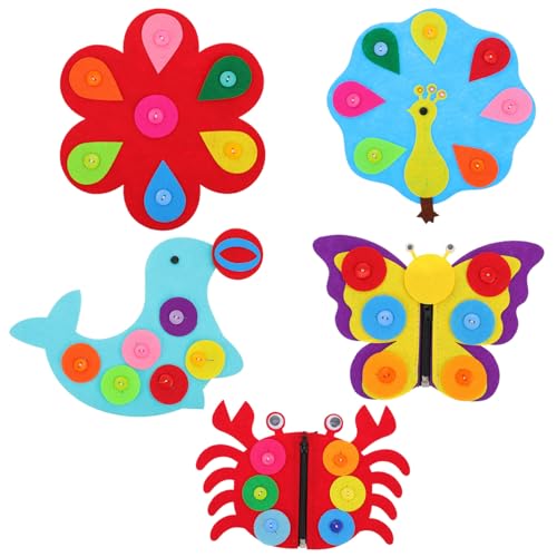 HONMEET 5 Stück Non Woven Button Board Montessori Lernspielzeug Feinmotorik DIY Aktivitätsbrett für Vorschulkinder Sichere Handfreundliche Materialien von HONMEET