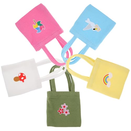 HONMEET 5 Stück Teiliges Mini Canvas Tragetaschen Bunte Mini Handtaschen für Puppenhaus Zubehör Modische Schultertaschen für Puppen DIY Outfit Accessoires von HONMEET