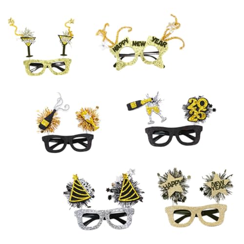 HONMEET Neujahrsbrille Partybrillen 6-teilige Silvesterparty-Foto-Requisiten Plastikbrillen 2025 Modelbrillen Für Festliche Anlässe Lustige Brillen von HONMEET