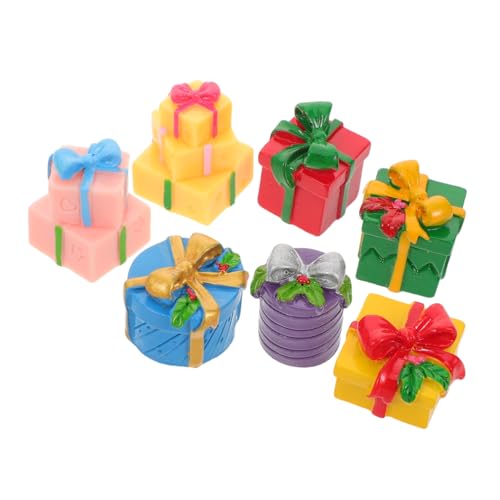 HONMEET 7 Stück Teiliges Mini Weihnachts-geschenkbox aus Resin Realistische Miniatur Weihnachtsornamente Kompakt und Tragbar für DIY Basteln Puppenhaus und Festliche Tischdekorationen von HONMEET