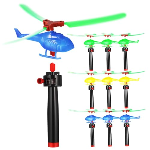 HONMEET 9Stücke Fliegende Hubschrauber Spielzeuge Robuste Hubschrauber mit Handwerfer für Outdoor Spielspaß für Gruppenaktivitäten und Familienunterhaltung von HONMEET