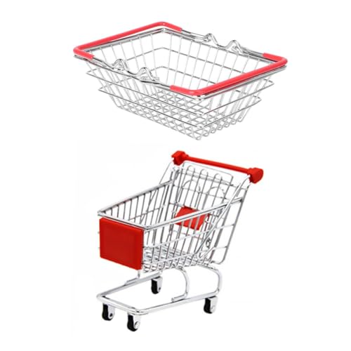 HONMEET Einkaufswagen Spielset aus Edelstahl Einkaufswagen und Einkaufskorb für Rollenspiele Stabil Kindersicher Großvolumig Geeignet für Vorschulkinder Rollenspiel Supermarkt Zubehör von HONMEET