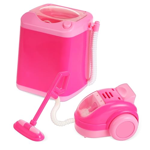 HONMEET Mini Küchen Spielset für Funktionalem Staubsauger und Drehbarer Waschmaschine Kindersicheres Kunststoffmaterial Fördert Fantasie und Motorische Fähigkeiten für Mädchen von HONMEET