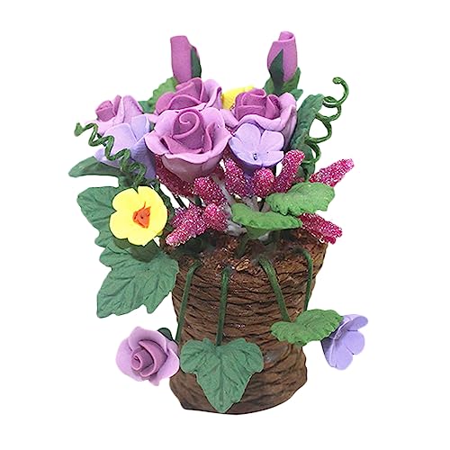 HONMEET Miniatur Blumenkorb Dekoration Miniatur Blumentopf Ornament Puppenhaus Zubehör Leicht Tragbar Modern Stil Home Supplies von HONMEET