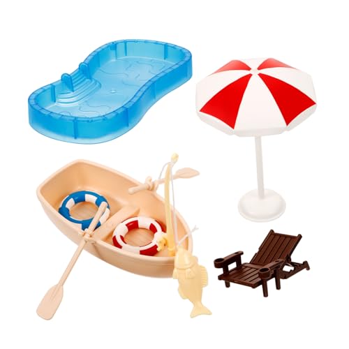 HONMEET Miniatur Schwimmbecken Set Mit Strandstuhl Und Boot Puppenhaus Zubehör Für Kreative Mikrolandschaften Mini öbel Deko Für Garten Und Sandkasten Ideal Als von HONMEET