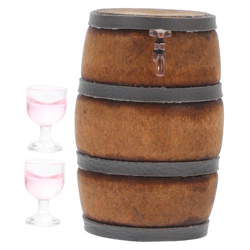 HONMEET Miniatur Weinfass mit Wasserhahn und Weinbechern Stabiles Miniaturmodell für Puppenhaus Dekoration DIY Zubehör für Weinprobe Langlebiges Mini Haus Schmuck von HONMEET