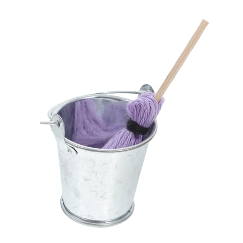 HONMEET Miniatur Wischmopp und Metalleimer Handgefertigt DIY Puppenhaus Zubehör Realistisches Mini Putzeimer für Puppenhaus Dekoration und Küchenszene von HONMEET